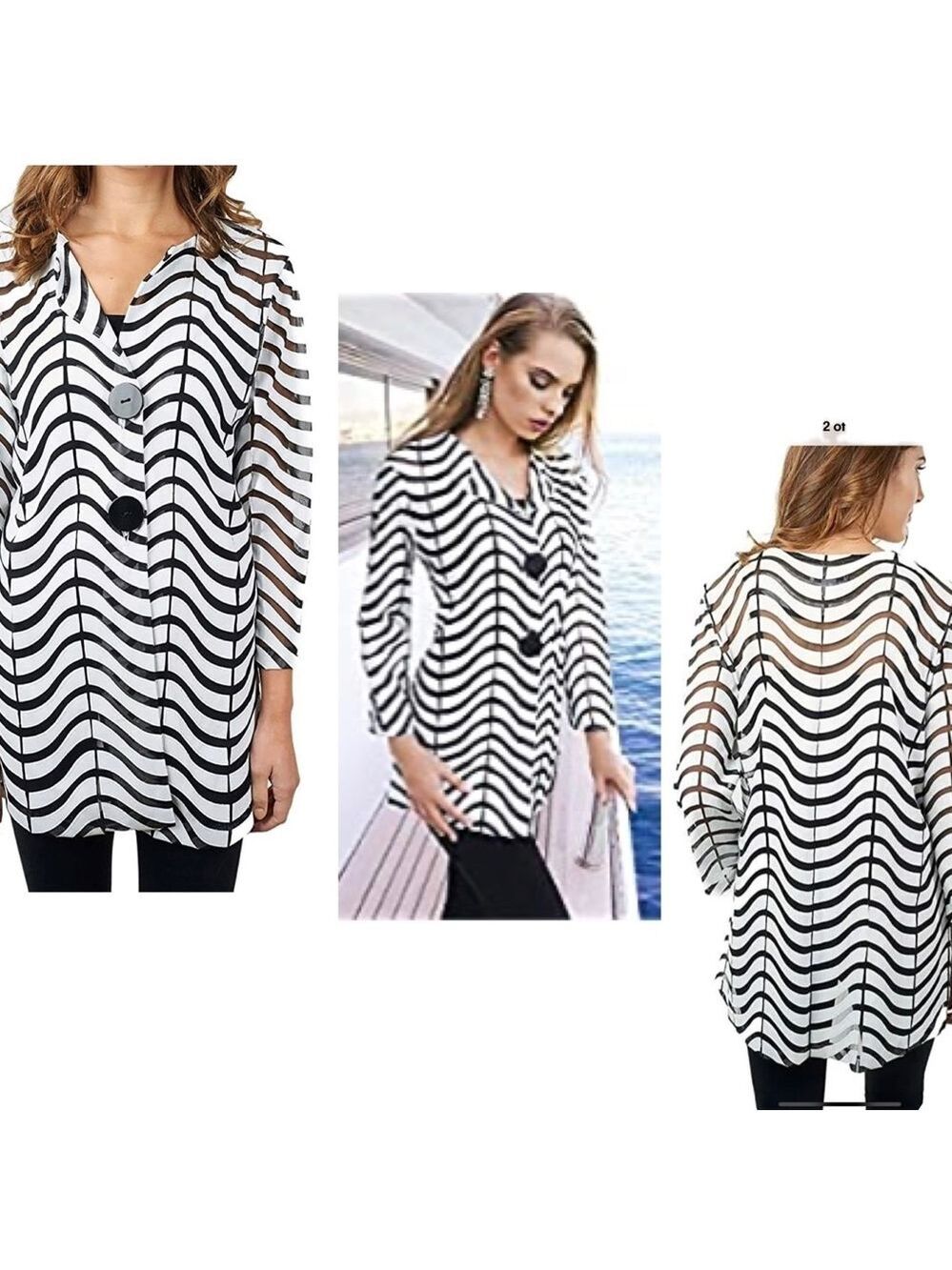 JOSEPH Ribkoff Black & White Semi-Sheer Zig Zag Striped Jacket Sz 6 NWOT